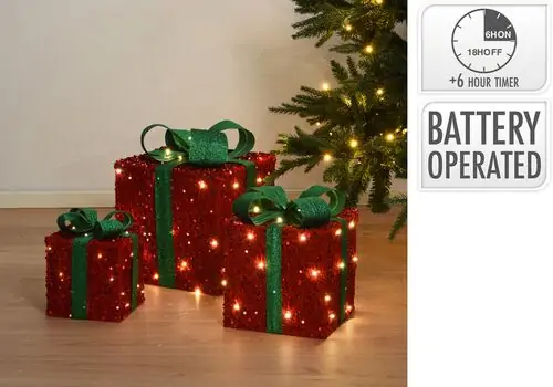 Christmas Giftbox With Led Red ნაძვის ხის დეკორაცია