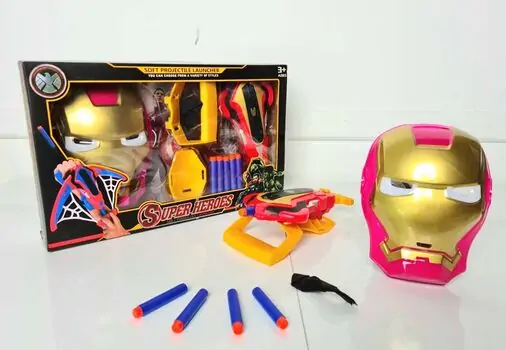 IRON MAN MASK WITH SOFT BULLET LAUNCHER 564-932 MARVEL-ის სუპერგმირი რკინის კაცის ბლასტერი და ნიღაბი