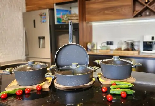 Cookware Pots and Pans Set Grey გრანიტის ქვაბების კომპლექტი