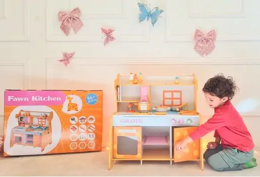 Giraffe Toy Wooden Kitchen With Accessories - ჟირაფის ხის სათამაშო სამზარეულო, 6 image