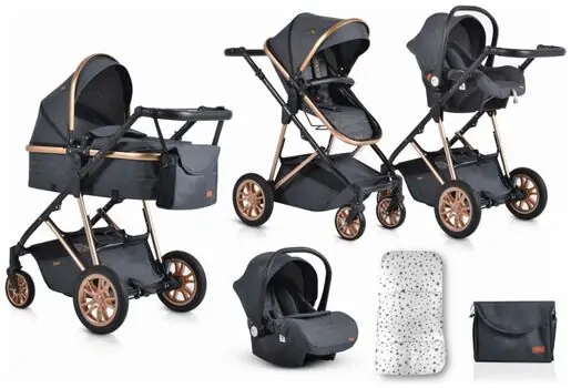Cangaroo Midas 3in1 Black საბავშვო ტრანსფორმერი ეტლის კომპლქტი