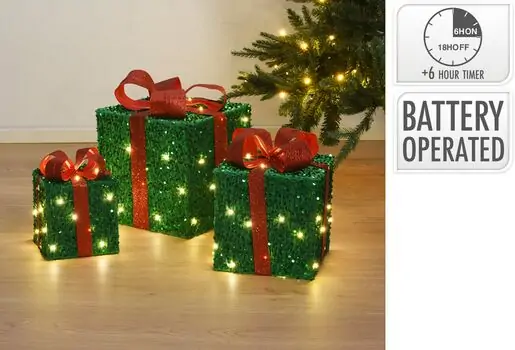 Christmas Giftbox With Led Green ნაძვის ხის დეკორაცია