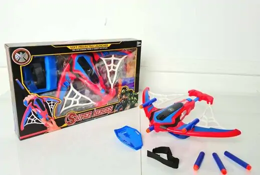 MARVEL SPIDER MAN BOW AND ARROW SOFT BULLET LAUNCHER 564-936 სუპერგმირი ადამიანი ობობას ბლასტერი მშვილდი