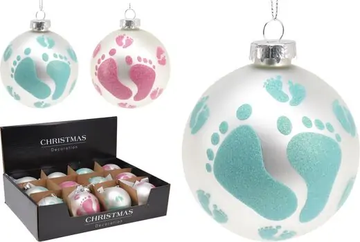 Christmas Ball Baby Feet Design Soft Blue ნაძვის ხის სათამაშოები