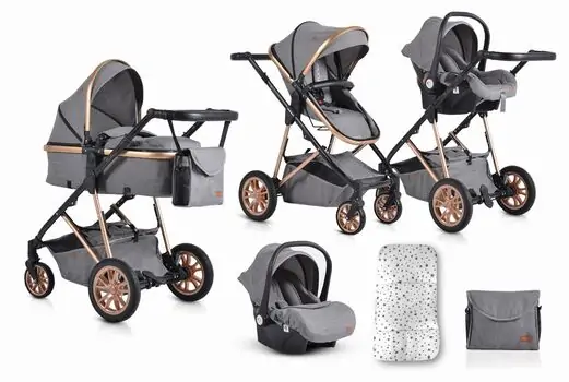 Cangaroo Midas 3in1 Grey საბავშვო ტრანსფორმერი ეტლის კომპლქტი