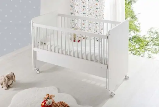 Baby When White Color Wheeled Bedside Cradle ახალშობილის საწოლი, 4 image