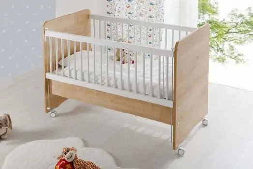 Baby When Wood Color Wheeled Bedside Cradle ახალშობილის საწოლი, 3 image