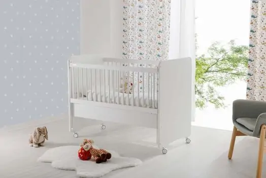 Baby When White Color Wheeled Bedside Cradle ახალშობილის საწოლი, 2 image