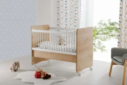 Baby When Wood Color Wheeled Bedside Cradle ახალშობილის საწოლი, 2 image