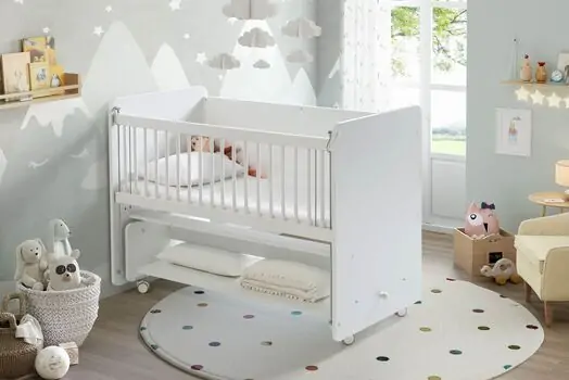 Baby When White Color Swinging and Wheeled Bedside Cradle ახალშობილის საწოლი, 2 image