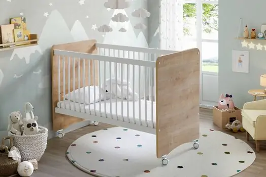 Baby When Wood Color Basket Cradle With Height Adjust ახალშობილის საწოლი, 2 image