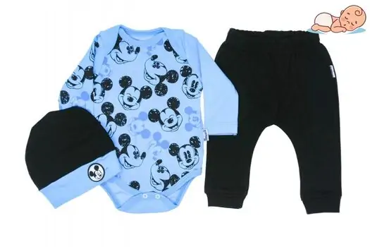 Mickey Mouse Blue 3in1 ახალშობილის ტანსაცმლის ნაკრები MİNİWORLD 16127, ზომა: 6-9 თვე, 2 image