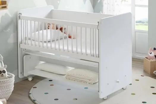 Baby When White Color Swinging and Wheeled Bedside Cradle ახალშობილის საწოლი, 3 image