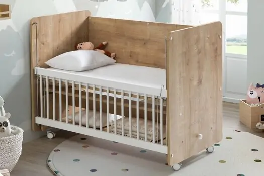 Baby When Wood Color Swinging and Wheeled Bedside Cradle ახალშობილის საწოლი, 3 image