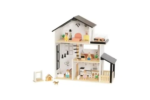 Tooky Toy Kids Play Doll House Family Figures Furniture Pet-საბავშვო თოჯინების სახლის ნაკრები ავეჯით, ფიგურებითა და შინაური ცხოველით