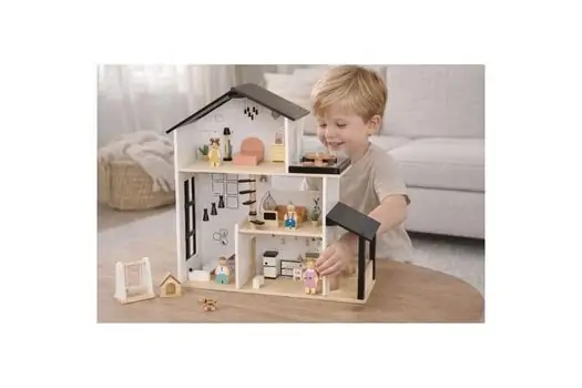 Tooky Toy Kids Play Doll House Family Figures Furniture Pet-საბავშვო თოჯინების სახლის ნაკრები ავეჯით, ფიგურებითა და შინაური ცხოველით, 6 image