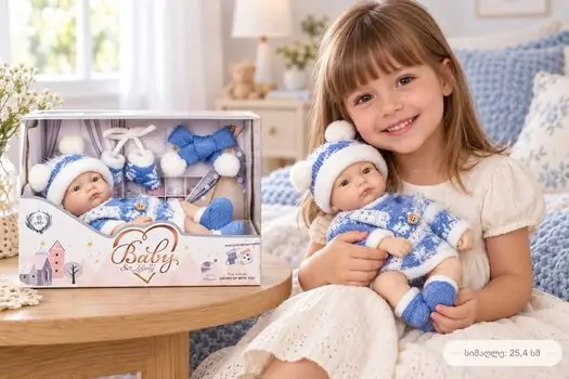 Newborn Baby Doll With Scarf & Gloves - სათამაშო ახალშობილი თოჯინა აქსესუარები