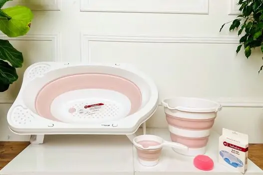 Bebekevi Foldable ButhTub Set Pink დასაკეცი აბაზანის კომპლექტი