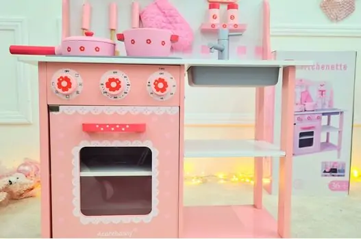 Toy Wooden Kitchen With Accessories Pink - ხის სათამაშო სამზარეულო, 3 image