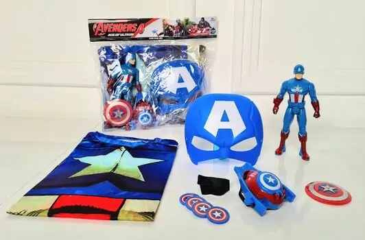 CAPTAIN AMERICA WITH MASK SET 2105-1A MARVEL-ის სუპერგმირი კაპიტანი ამერიკა