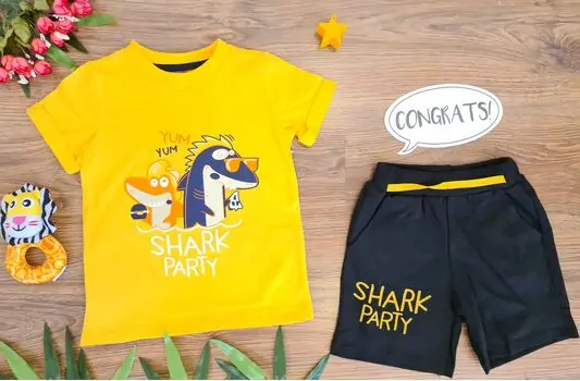 Shark Party საბავშვო ტანსაცმლის ნაკრები TRIO Yellow