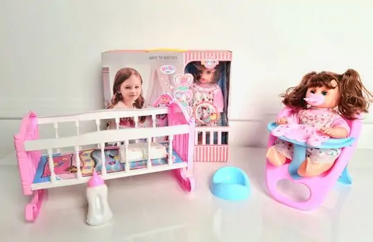 Doll With Bed & Accessories L010-10 სათამაშო თოჯინა საწოლით და საკვები სკამით