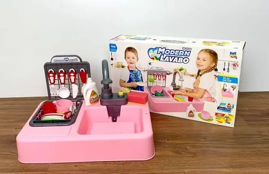 TOY SINK FOR KIDS MODERN LAVABO  საბავშვო სამზარეულოს ფუნქციური ნიჟარა