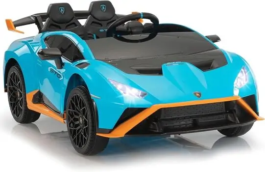 Lamborghini Hurricane Car Blue - ელექტრო მანქანა კაუჩუკის საბურავებით და ტყავის სავარძლით