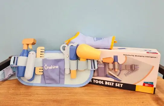 Wooden Toy Barber Tool Belt set - ხის სათამაშო ინსტრუმენტების ქამარი