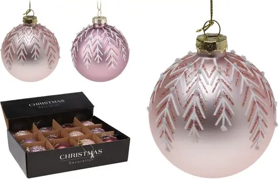 Christmas Ball With White Leaf Design ნაძვის ხის სათამაშოები