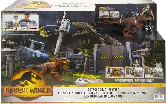 MATTEL Jurassic World Chaos In The Outpost Playset MTL-GYH43 ინტერაქტიური სათამაშო - დინოზავრების თავდასხმა