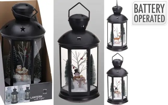 Christmas Lantern With Xmas Scene And Warm White Led ნაძვის ხის დეკორაცია