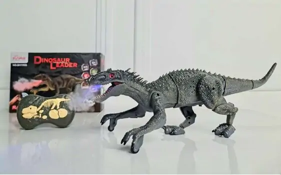 Velociraptor grey SM190S სათამაშო დინოზავრი დისტანციური მართვით ორთქლის გამოშვების ეფექტით