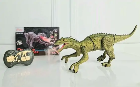 Velociraptor green SM190S სათამაშო დინოზავრი დისტანციური მართვით ორთქლის გამოშვების ეფექტით