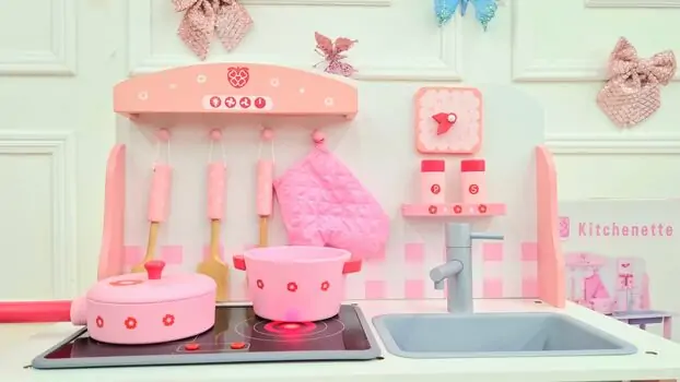 Toy Wooden Kitchen With Accessories Pink - ხის სათამაშო სამზარეულო, 2 image