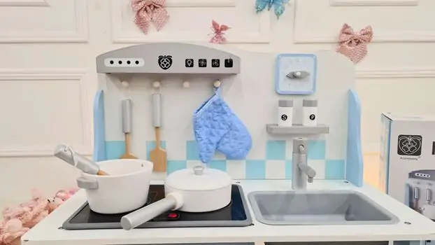 Toy Wooden Kitchen With Accessories Blue - ხის სათამაშო სამზარეულო, 2 image