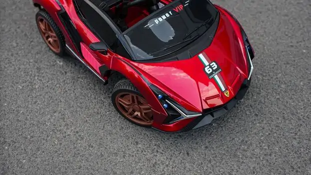 Lamborghini Sport Car Painted Wine Red - ელექტრო მანქანა კაუჩუკის საბურავებით, 6 image