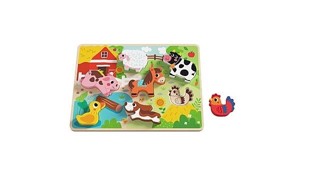 Tooky Toy TH636 Chunky puzzle Farm-ფერმის სქელი ხის ფაზლი