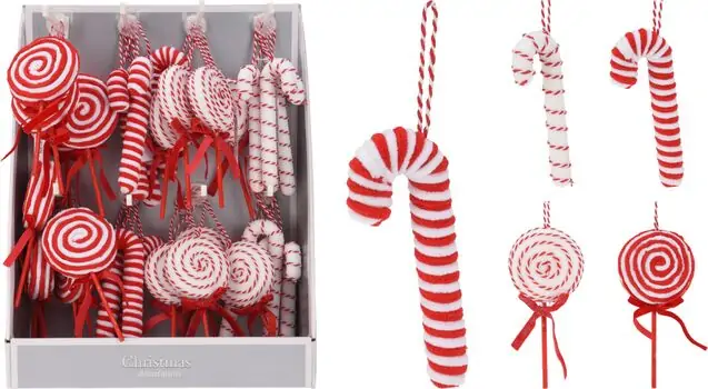 Christmas Candy Cane Red ნაძვის ხის სათამაშოები