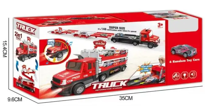 Super Size Red Truck With Cars  - სათამაშო გადამზიდი მანქანა, 2 image