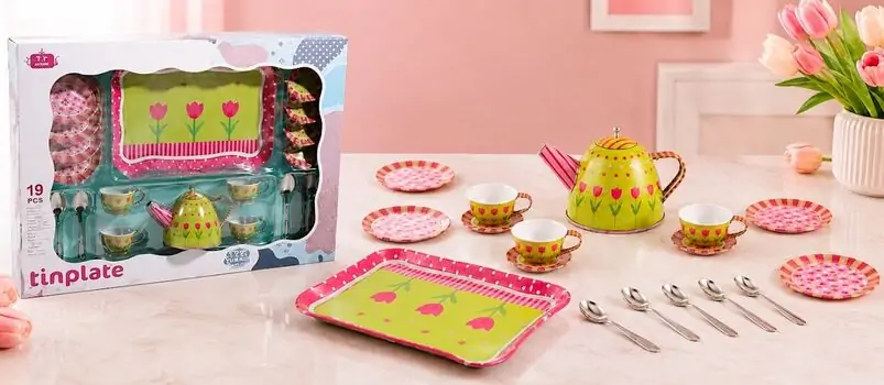 Beautiful Green/Pink Metal Tea Set -  სათამაშო ჩაის ნაკრები აქსესუარებით, 2 image
